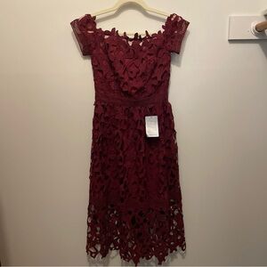Chi Chi London Red Off-the-Shoulder Midi Dress